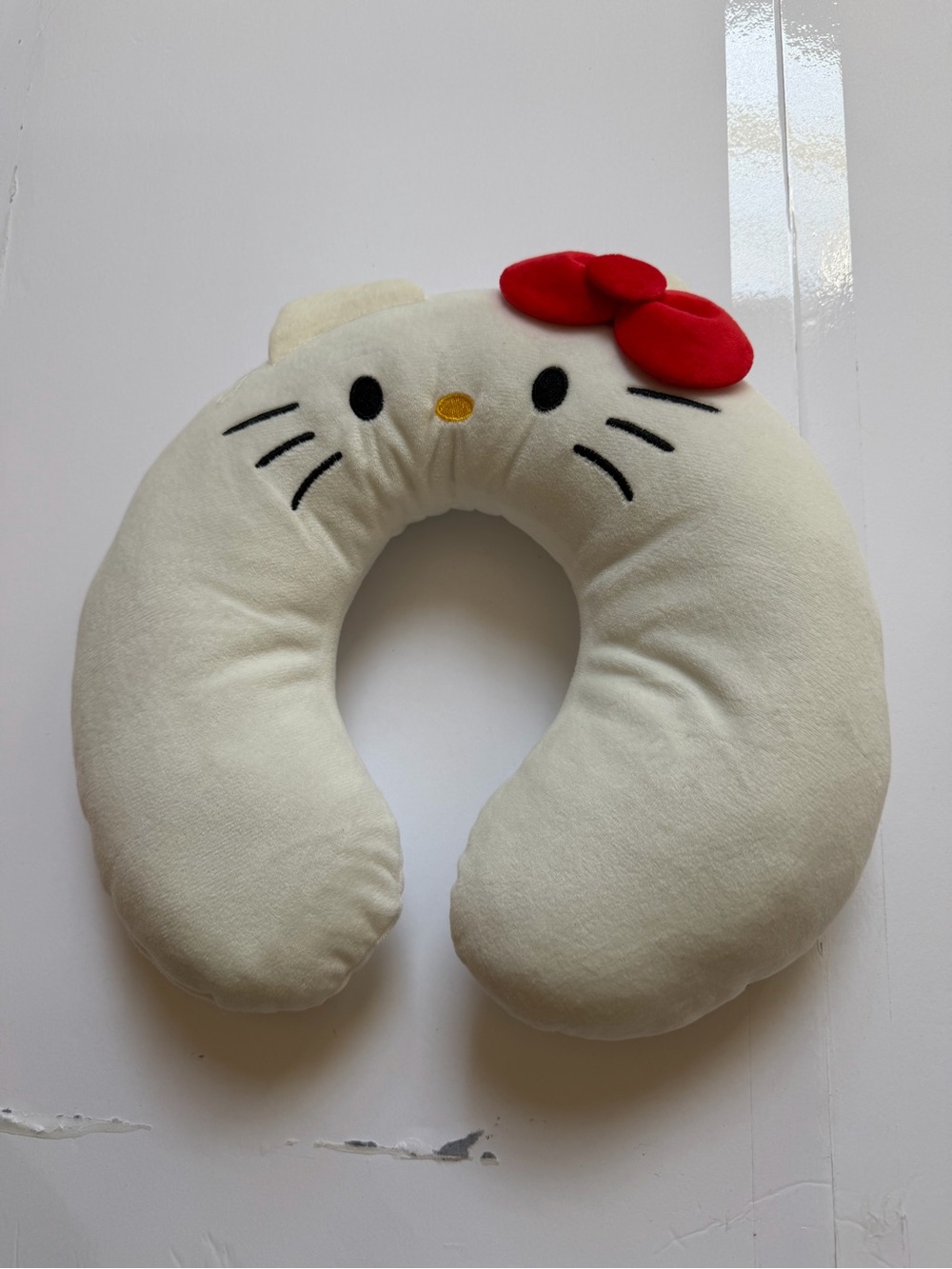 Hello Kitty Style Cream Travel Neck Pillow with Red Bow